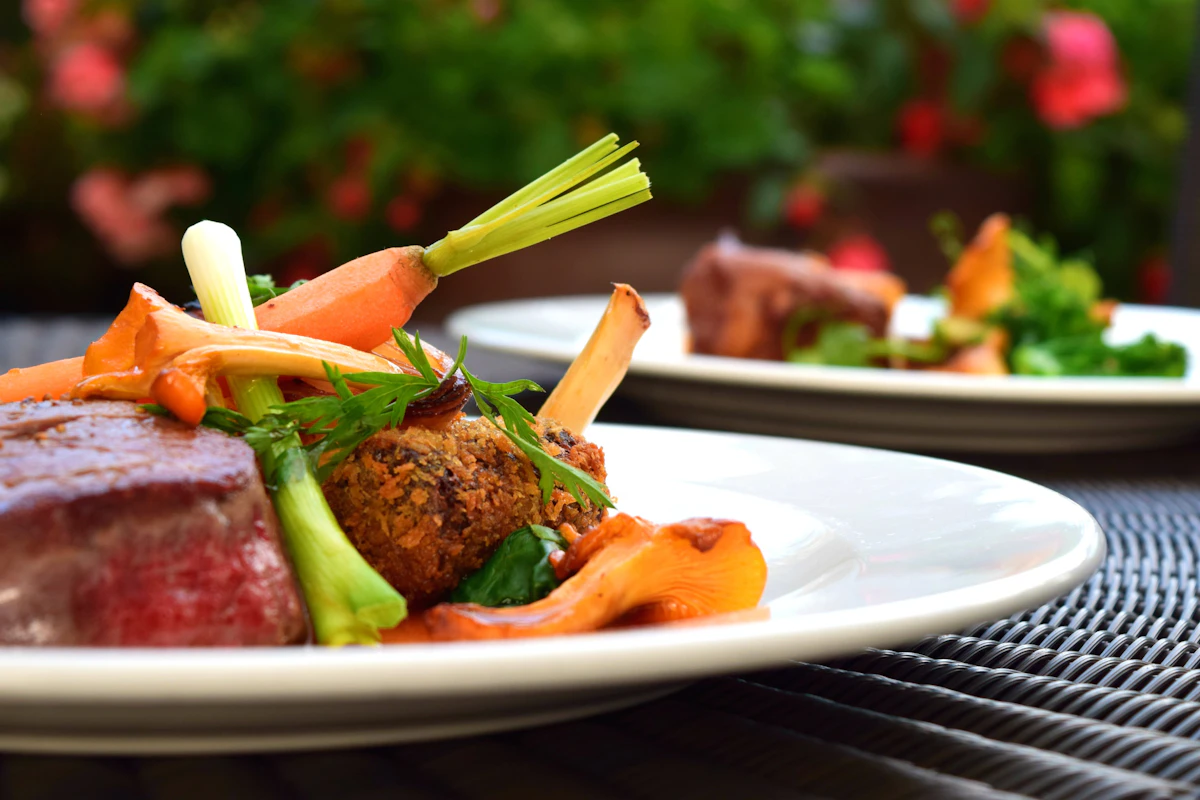 Plated food for event catering — presentation style reference
